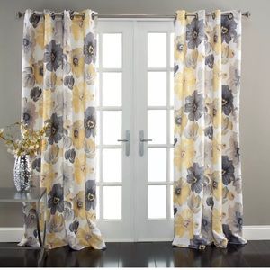 Lush gray and gold flower curtain panels